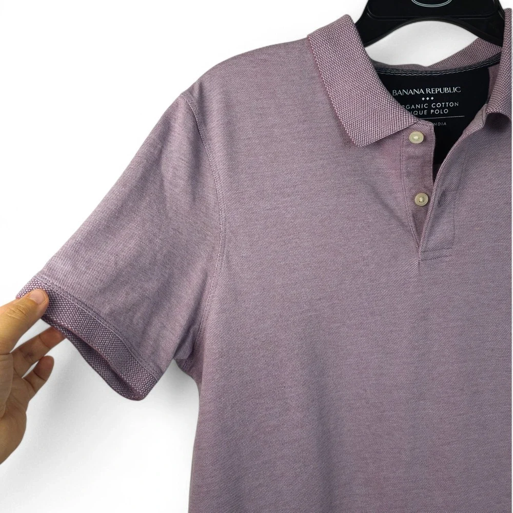 Banana Republic Mens M Organic Cotton Pique Polo Shirt Short Sleeve Purple